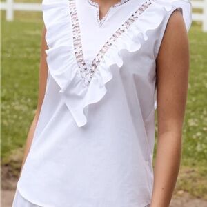 Mi Golondrina White Valentina  Ruffled Sleeveless Top Size XS